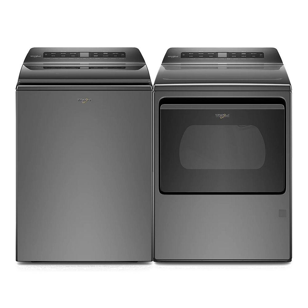 Whirlpool Top Load Washer and Gas Dryer Set in Chrome Shadow The Home